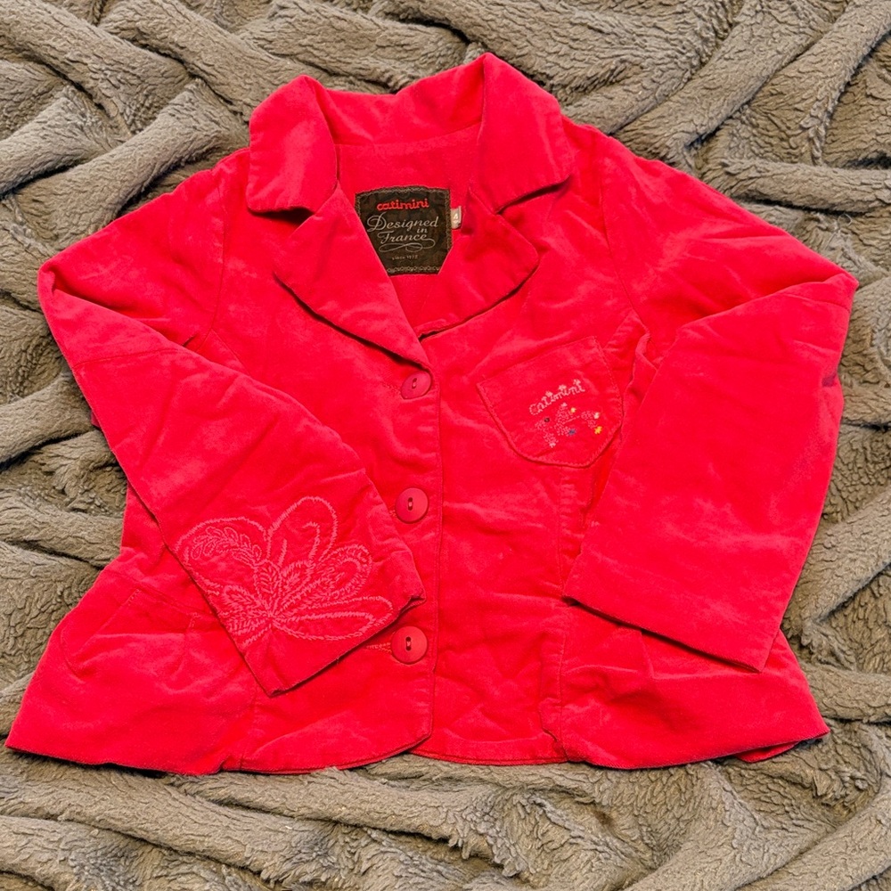 Catimini French Designer Red Velvet Blazer Jacket 4T